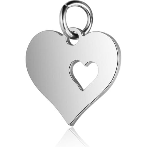 5pcs/Lot 100% Stainless Steel High Polished Charm Heart Shaped Charms Pendants 3 Colors Accessories DIY Jewelry Making Supplies
