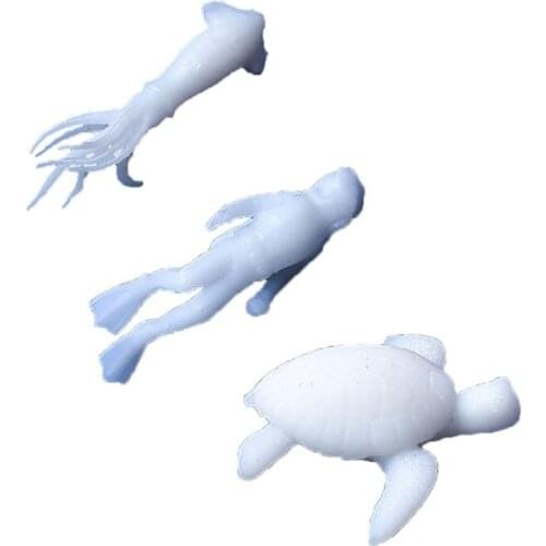 5Pcs Silicone Mini Marine Organism Modeling Resin Mold Beach Theme Turtle Diver Squid Fillings Resin Jewelry Fillings