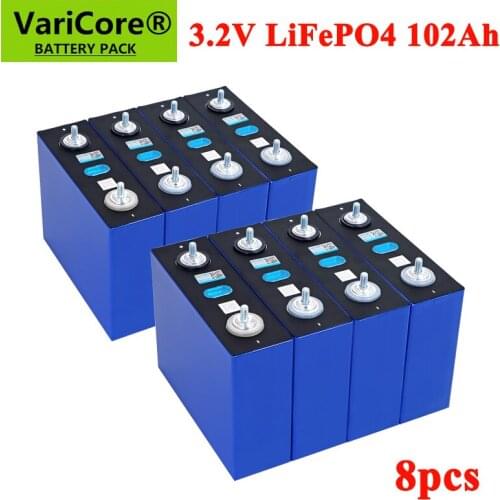8pcs 3.2v 102Ah Lifepo4 Rechargeable Battery Lithium Iron Phosphate DIY 12v 24v E-scooter Energy Solar Cell Grade A