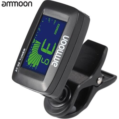 Ammoon AT-02 Electric Tuner Clip-on Three Colors Backlit Screen for Guitar Chromatic Bass Ukulele Universal Portable