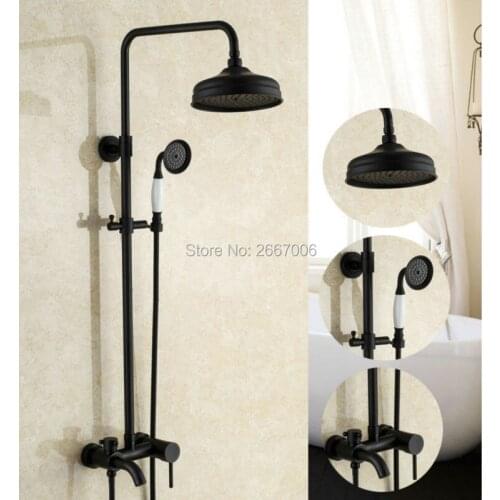 Free shipping New Durable Copper Shower Set Wall Mount Single Handle Control Rainfall Mixer Shower Black Shower Faucet Set GI295