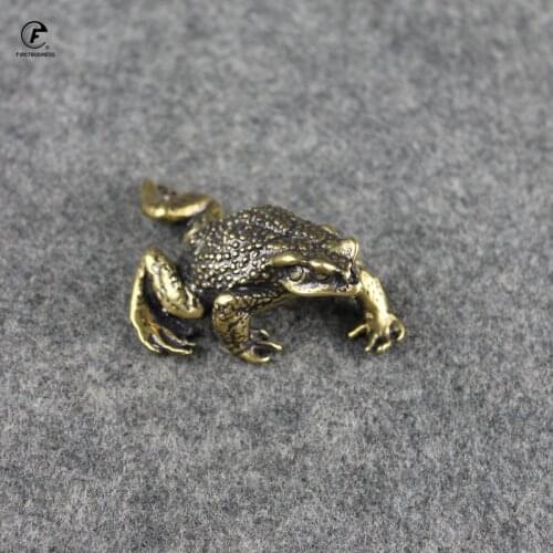 Solid Copper Lucky big Toad Tea Ceremony Small Ornaments Tea Pet Antique Bronze Animal Bufo Figures Miniatures Desk Decoration