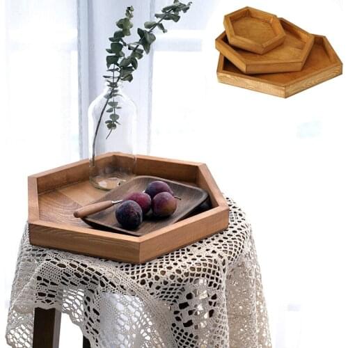 1Pc Nordic Wooden Hexagonal Storage Tray Teacup Food Fruit Dessert Display Pallet Jewelry Organizer Home Sundries Storing Dish