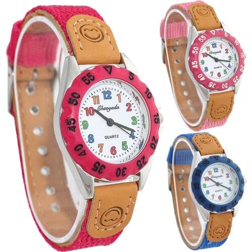 Black Fabric Strap Children Kids Gift Boy Girl Student Learn Time Tutor Quartz Wristwatch U32H Kids watches time teaching gifts