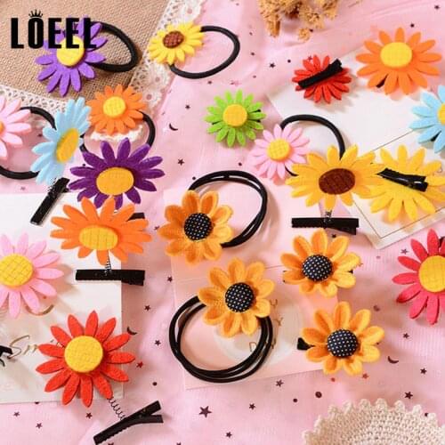 5Pcs/Lot Children Flower Hair Clip Elastic Hairbands Headwear Set Sunflower Gum For Hair Scrunchie Headbands Headdress For Girls