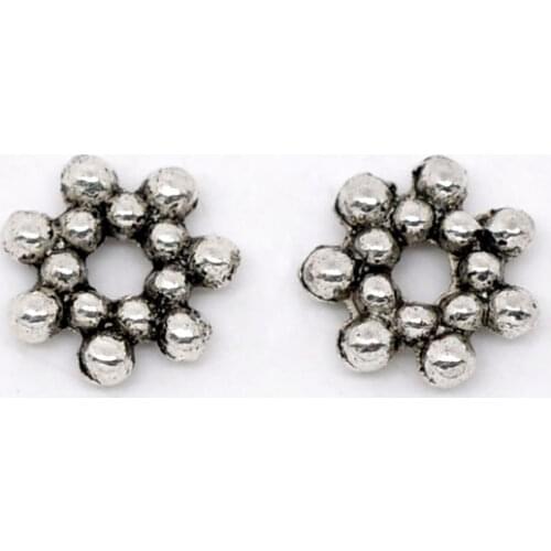 DoreenBeads Zinc Based Alloy Spacer Beads Flower Antique Silver Color Jewelry About 6.5mm x 6.5mm, Hole:Approx 1.5mm, 55 PCs