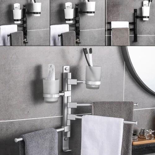 European Space Aluminium Towel Rack 3/2 Arms Towel Hanging with Cup Bathroom Towel Rack Movable Towel Bars with hook