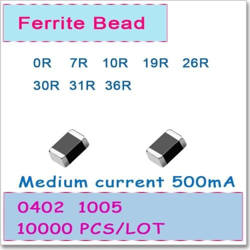 JASNPROSMA 0402/1005 100MHZ 10000PCS 500mA Medium current SMD Ferrite Bead 0R 7R 10R 19R 26R 30R 31R 36R 25% OHM FB High quality