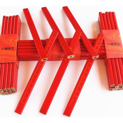 Carpenters Pencil with Scale Black Thick Core Flattened Ellipse Mark Pencil Woodworking Pen for DIY Builder Joiner Woodworking