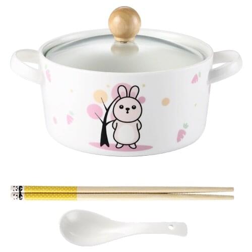 Ceramic Instant Noodle Bowl with Lid Instant Noodle Cup Bowl and Chopsticks Set Household Lunch Box