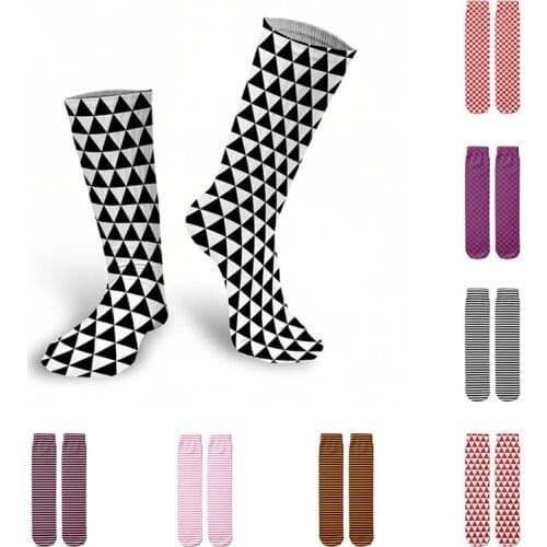 Classic Black White Plaid Color Striped Cotton Socks Women Unisex In-tube Compression Casual Socks Harajukus Cute Girl Socks