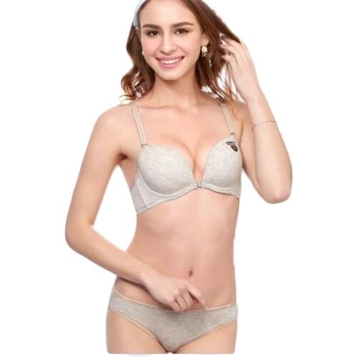 Beautiful Back Simple Comfortable Seamless Bra Set Pure Cotton Push Up Front Closure Modal Underwear Women Soutien Gorge