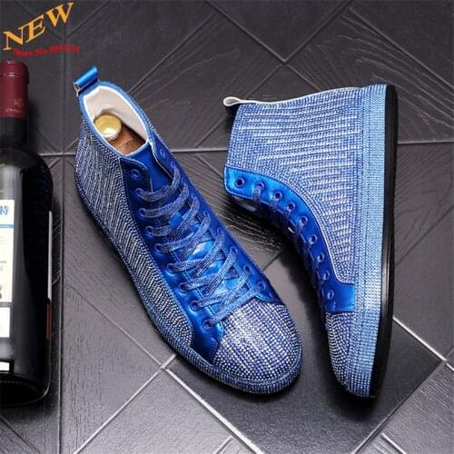 Luxury Rhinestone Mens High Tops Shoes Punk Designer Sneakers Hip Hop Male Casual Flats Zapatillas Hombre