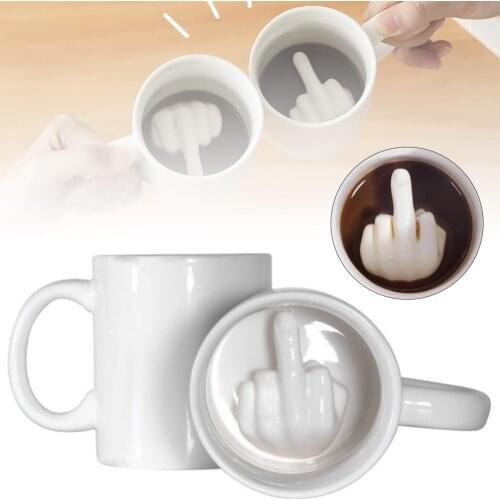 Funny Style White Middle Finger mug Creative Design Mixing Coffee Milk Cup Drinkware Ceramic Mugs 300ml Capacity Water Cup