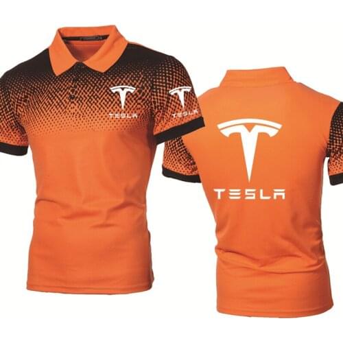 Summer Mens short sleeve Tesla car Logo Printing Fashion Casual Gradient Mens POLO shirt Cotton High Quality POLO shirt
