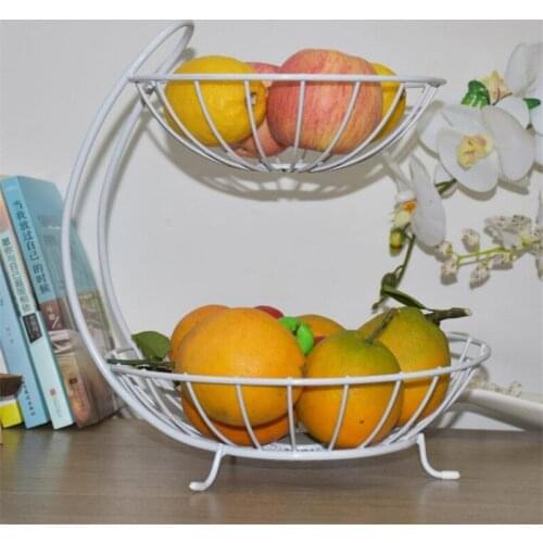 Fashion Style Kitchen Vegetable Storage Bowl Lemon Holder 2 Tiers Stainless Steel Fruit Basket Rack Tray