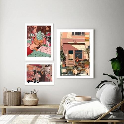 Cartoon Anime Multicolored Wall Art Canvas Painting Ramen Picture Ice Cream Posters and Prints Gallery Kids Kitchen Home Decor