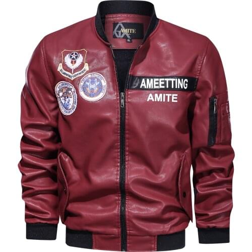 The 2020 Winter Mens Baseball Leather Jacket Is Paired With A 4XL Red Velvet Mens Air Force Pilot Coat