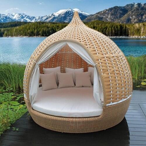 Outdoor Reclining Bed Sofa Balcony Leisure Big Birds Nest Garden Rattan Outdoor Plastic Rattan Round Bed Wicker Chair Recliner