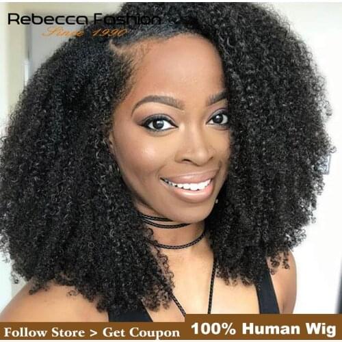 Rebecca Lace Front Short Bob Wigs Afro Kinky Curly Human Hair Wigs Pre Plucked Bleached Knots Remy Brazilian Human Lace Wig Y1B