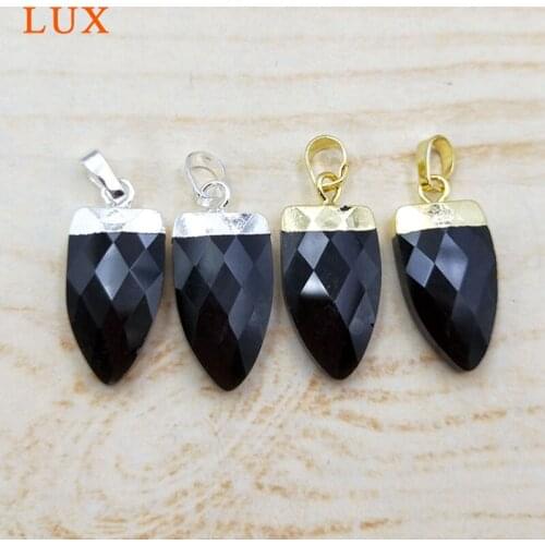 Natural Black Quartz Horn Shape Pendant 24K Gold silvers Electroplated High Quality Carved Agates Boho Jewelry For DIY Making