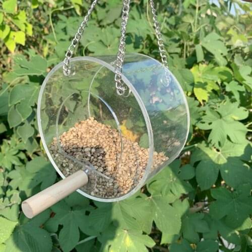 Parrot Acrylic Transparent Round Wild Bird Feeder Toy Cage Travel Portable Hanging Outdoor Garden Food Tree Hanging Birdhouse