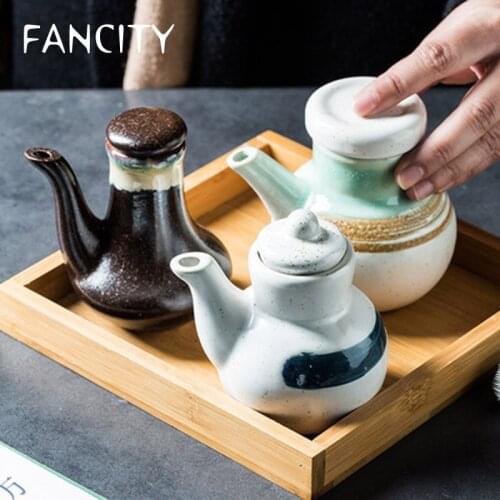 FANCITY Simple Japanese Ceramic Oil Can Vinegar Pot Soy Sauce Pot Seasoning Pot Restaurant Creative Small Oil Can Bottle Set