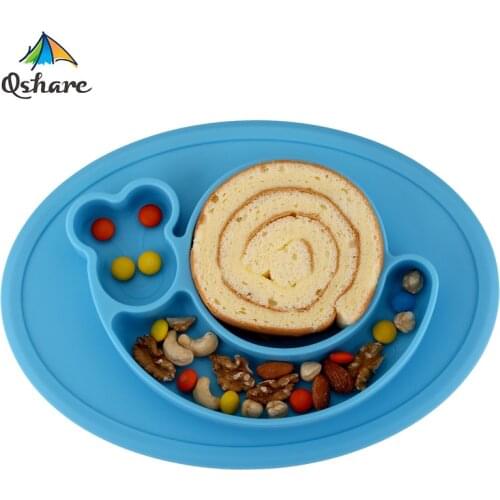 Qshare Infants Silicone Plate Baby Dishes Feeding Food Plate Tray for Kid Dinnerware Waterproof Baby Tableware Placemat