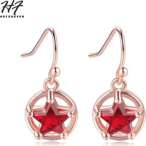 Romantic Star Shaped Crystal Piercing Earrings for Women Shining AAA+ CZ Rose Gold Color Fashion Jewelry XMas Gift KC166