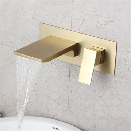 Basin Faucet Concealed Bathroom Sink Faucet Brushed Gold In-Wall Basin Spout Mixer Tap Set Combination Solid Brass Tap