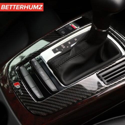 BETTERHUMZ Car Styling Carbon Fiber Sticker For Audi A4 A5 2009-2015 Central Gear Shift Water Cup Holder Panel Cover Trim Frame