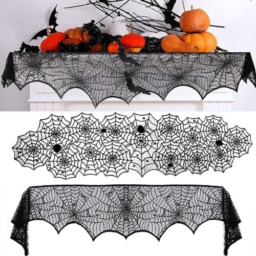 Halloween Decoration Lace Spider Web Tablecloth Black Table Runner Fireplace Mantel Scarf For Event Party Decoration Supplies