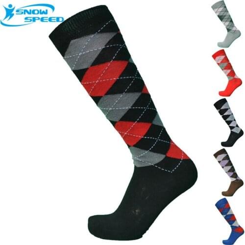 British Style Diamond Lattice Colorful Thick Outdoor Slender Socks Equestrian Socks Baseball Socks(1 Pair)