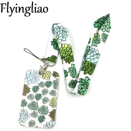 Green Flowers Plants Fashion Lanyard ID Badge Holder Bus Pass Case Cover Slip Bank Credit Card Holder Strap Card Holder Gifts
