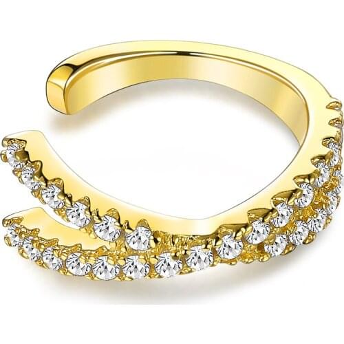 ZEMIOR Ear Cuff 925 Sterling Silver Cross Weave Full 5A Cubic Zirconia Gold Color Clip Earrings For Women Luxury Wedding Jewelry