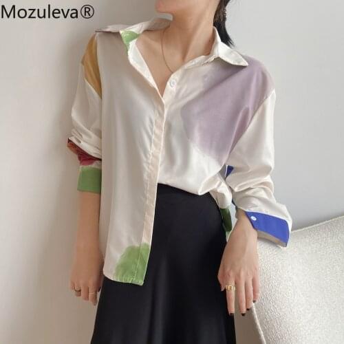 Mozuleva 2021 Spring Vintage Chic Loose Blusas Female Printed Shirts Blouses Turn-down Collar Full Sleeve Women Blouses Femme