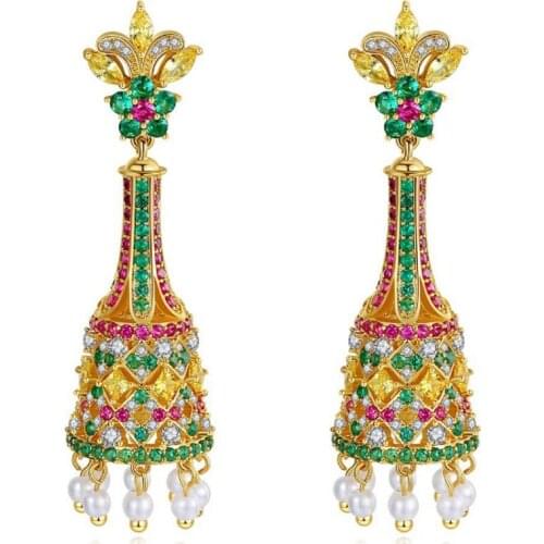 Zlxgirl jewelry Fashion womens fine Wedding stud earrings bijoux colorful beads zircon pearl women copper earings ears piering