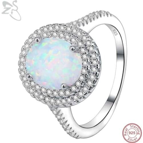 ZS Real 925 Sterling Silver Rings Natural Opal Rings AAA Cubic zirconia Fashion Jewelry Engagement Rings for Women Bague Femme