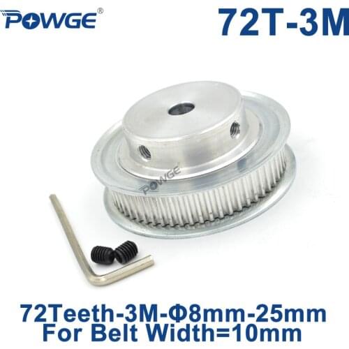 POWGE Arc Tooth 72 Teeth 3M Synchronous Pulley Bore 8/10/12/14/15/19/20/25mm for Width 10mm HTD3M Timing belt gear 72Teeth 72T