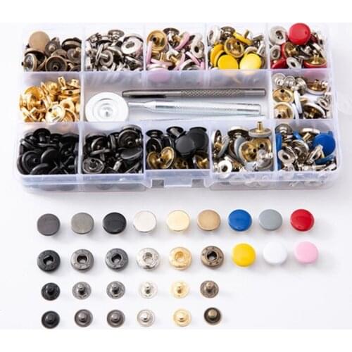 126/146/248pcs Colorful Metal Sewing Snap Button Rivets Eyelets Fasteners Press Studs Kit with Fixing Tools Plier Storage Box
