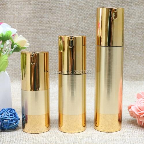 15ml 30ml 50ml Gold Wire-drawing Airless Bottle High Quality UV Coating Refillable Lotion Push Bottles Packing 10pcs/lot