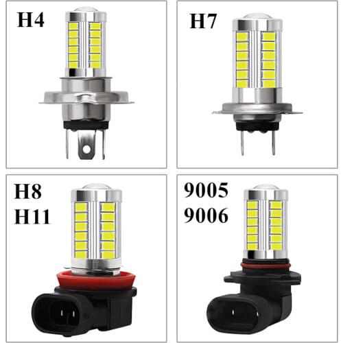 2Pcs H8/H11 LED Bulbs HB4 9006 HB3 9005 H4 H7 LED Fog Lights Driving 5630 33SMD Tail Lamp Car Light Parking 12V Headlight White