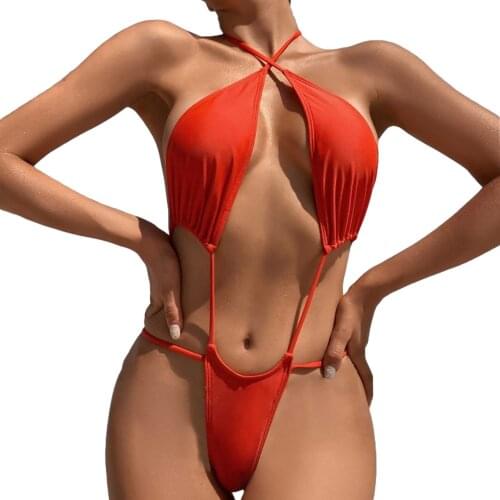 2021 Sexy Shiny Swimsuit One Peice Women Bikini Sexy Strap Swimwear Beachwear Bathing Suit Swim Lady Bodysuit