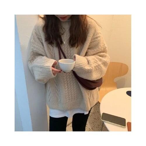 2021 Women Sweater Pullover Female Knitting Overszie Long Sleeve Loose Elegant Knitted Thick Outerwear Womens Winter Sweaters