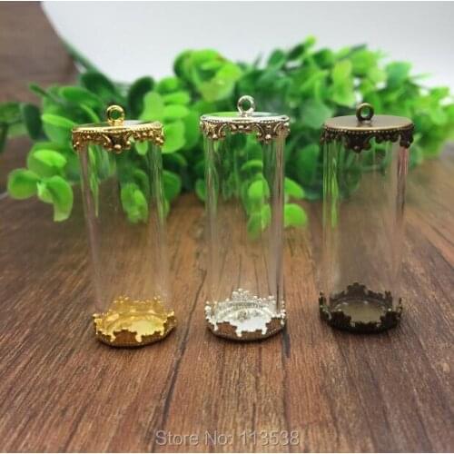 5sets/lot 40*15mm one sides open tube glass globe findings set glass bottle glass vail pandent fashion jewelry glass dome