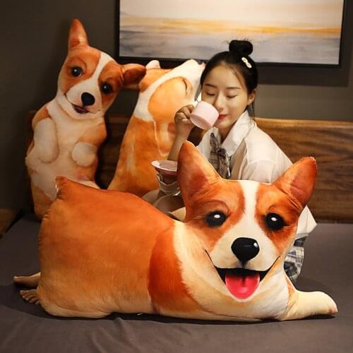 50/65/85cm Simulation 3D Corgi Dog Plush Pillow Stuffed Soft Animal Dog Plush Toys Cartoon Pillow Cushion Cute Gift for Girl Kid