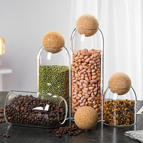500-1600ml Clear Glass Storage Bottle Jar Bean Sugar Can Cork Stopper Empty Sealed Food Container Jars Kitchen Organizer Bottles