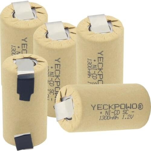Rechargeable SC batteries sub C battery akkus 1300mAh 1.2V NICD akkumulator soldering tape welding tabs for screwdrivers