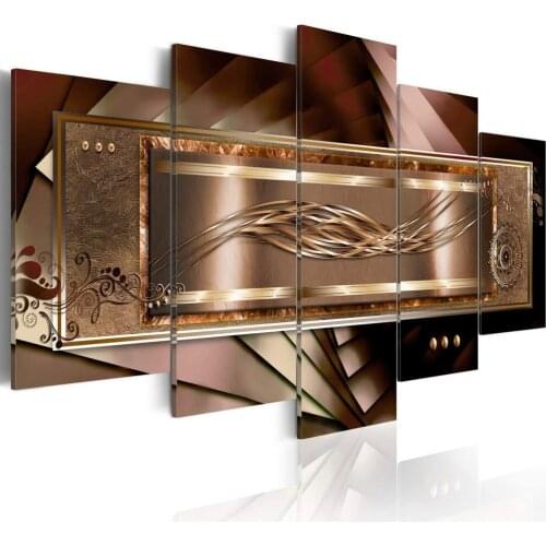 No Framed Large Golden Gentleness 5 Pcs Canvas Picture Print Wall Art Canvas Painting Wall Decor for Living Room