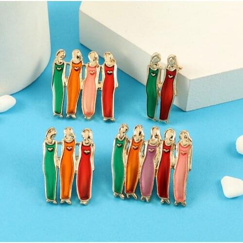 Girlfriends Brooch Pins Cartoon Long Skirt Girl Sister Enamel Exquisite Friendship Jewelry Gift for Bestfriend Lapel Denim Bagde